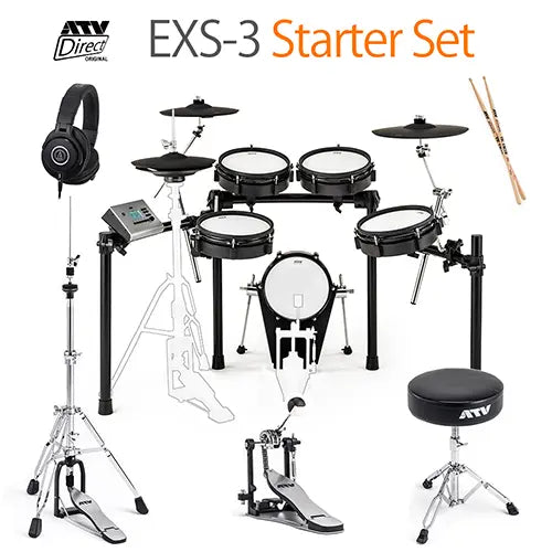 ATV EXS-3 Starter Set - 日本メーカーの簡単操作でリアルな演奏が可能な高音質電子ドラムセット、初心者から上級者まで対応、お子様や小柄な女性におすすめ、すぐに演奏できる