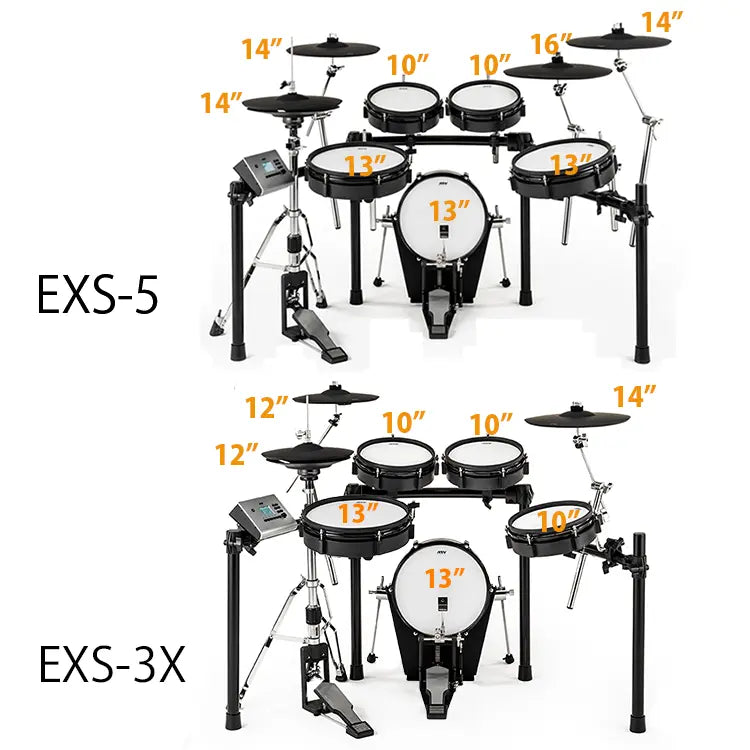 ATV EXS-3とEXS-3Xの比較 - 日本メーカーの簡単操作でリアルな演奏が可能な高音質電子ドラムセット、初心者から上級者まで対応、お子様や小柄な女性におすすめ、すぐに演奏できる、EXS-3XはEXS-5のスネアとキックドラムを採用