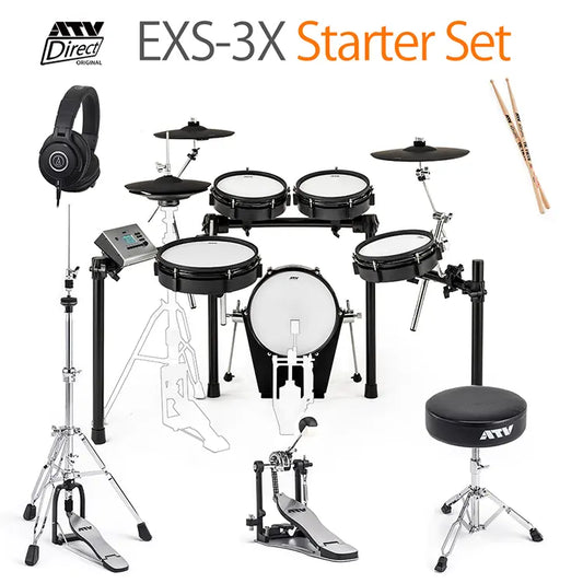 ATV EXS-3X Starter Set - 日本メーカーの簡単操作でリアルな演奏が可能な高音質電子ドラムセット、初心者から上級者まで対応、お子様や小柄な女性におすすめ、すぐに演奏できる、EXS-5のスネアとキックドラムを採用