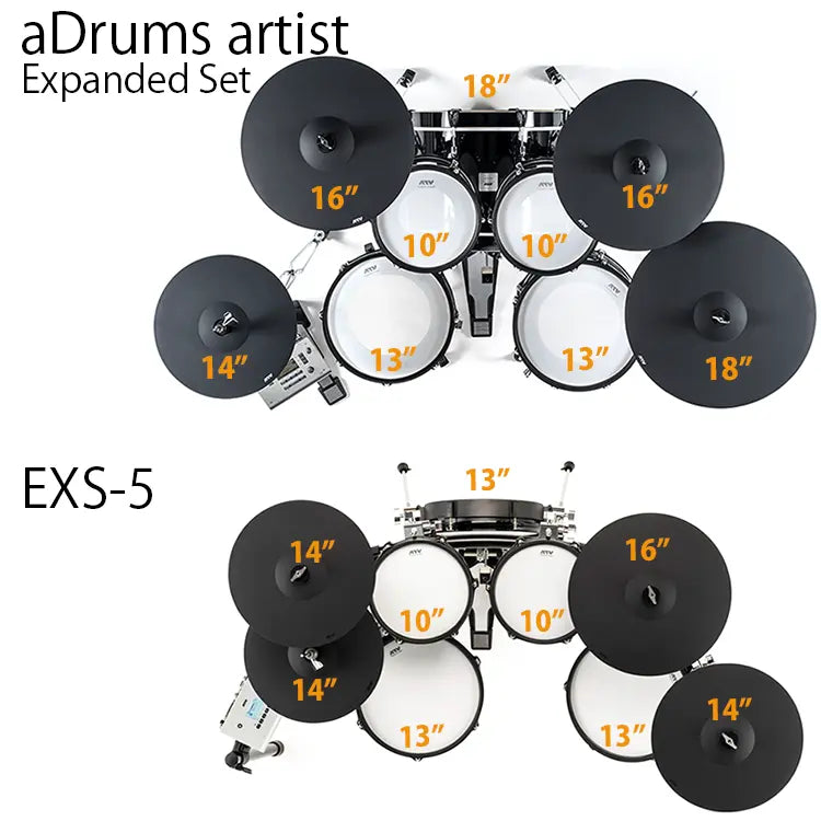 ATV EXS-5とaDrumsの比較- 日本メーカーの簡単操作でリアルな演奏が可能な高音質電子ドラムセット、初心者から上級者まで対応、初心者におすすめ、EXS-5は標準サイズ